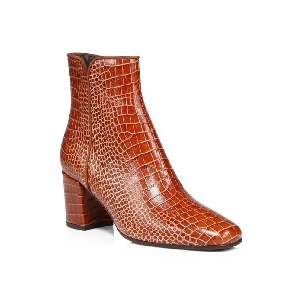 Aquatalia Denisse Moc-Croc Zip‎ Ankle Brown Heeled Booties Size 9.5